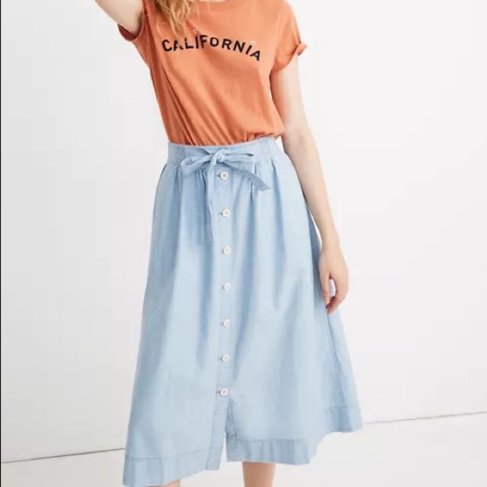 Madewell Tie Palisade Botton Front Midi Skirt